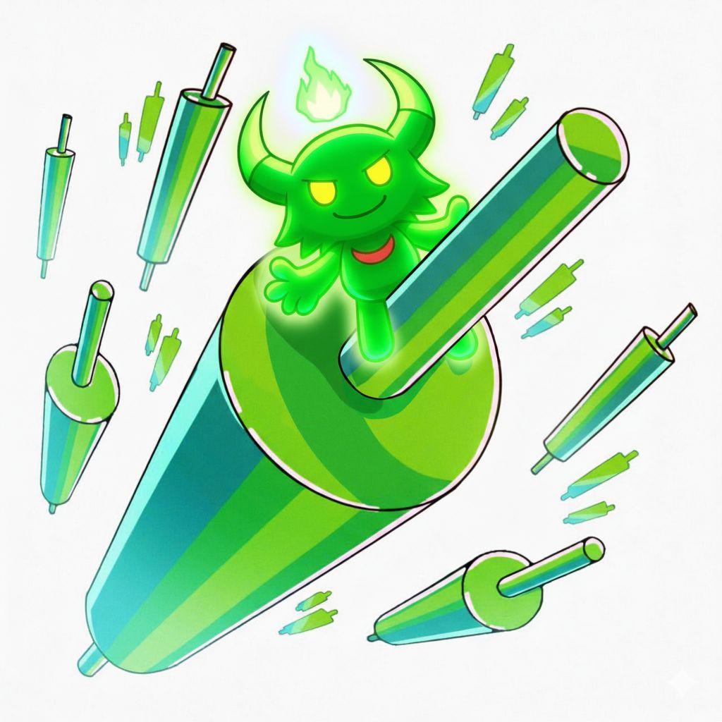 A glowing green glo character